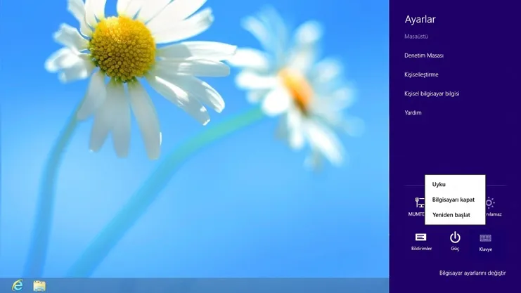 Windows 8 ayarlar ekranı