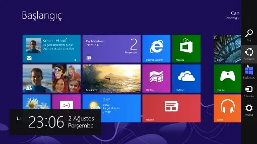 Windows 8 düğmeler ekranı